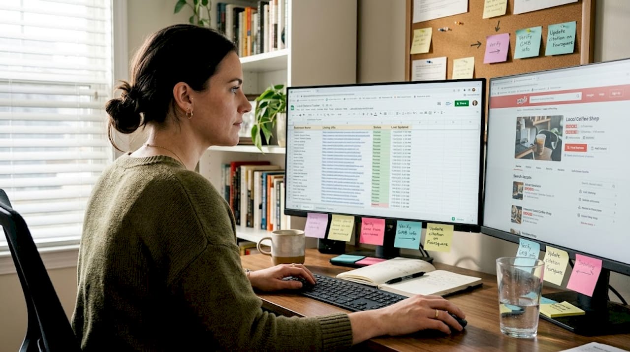 SEO specialist reviewing local business citations