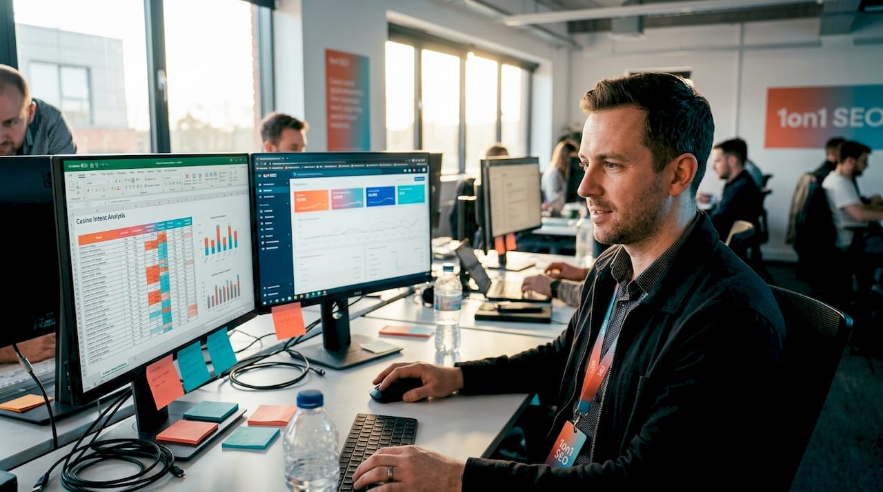SEO specialist reviewing casino website analytics