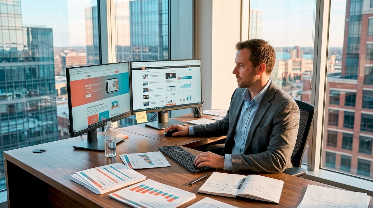 Manager reviews digital PR for casino SEO